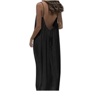 Horkkom Backless Dresses for Women Summer Beach Sleeveless Maxi Dresses Flowy Vacation Spaghetti Strap Dresses L