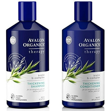 Avalon Organics All Natural Biotin B-Complex Therapy Thickening Shampoo and Conditioner For Hair Loss and Thinning Hair With Aloe, Lavender and Peppermint, Sulfate and Paraben Free, 14 fl. oz.
