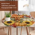 thumbnail image 4 of Round Table Cover 36-44 Inch Pumpkins Fall Waterproof Reusable Table Cloth Round Fitted Vinyl Tablecloth with Elastic Edged for Parties Outdoors, Thanksgiving Wooden Berry Floral Vintage, 4 of 6