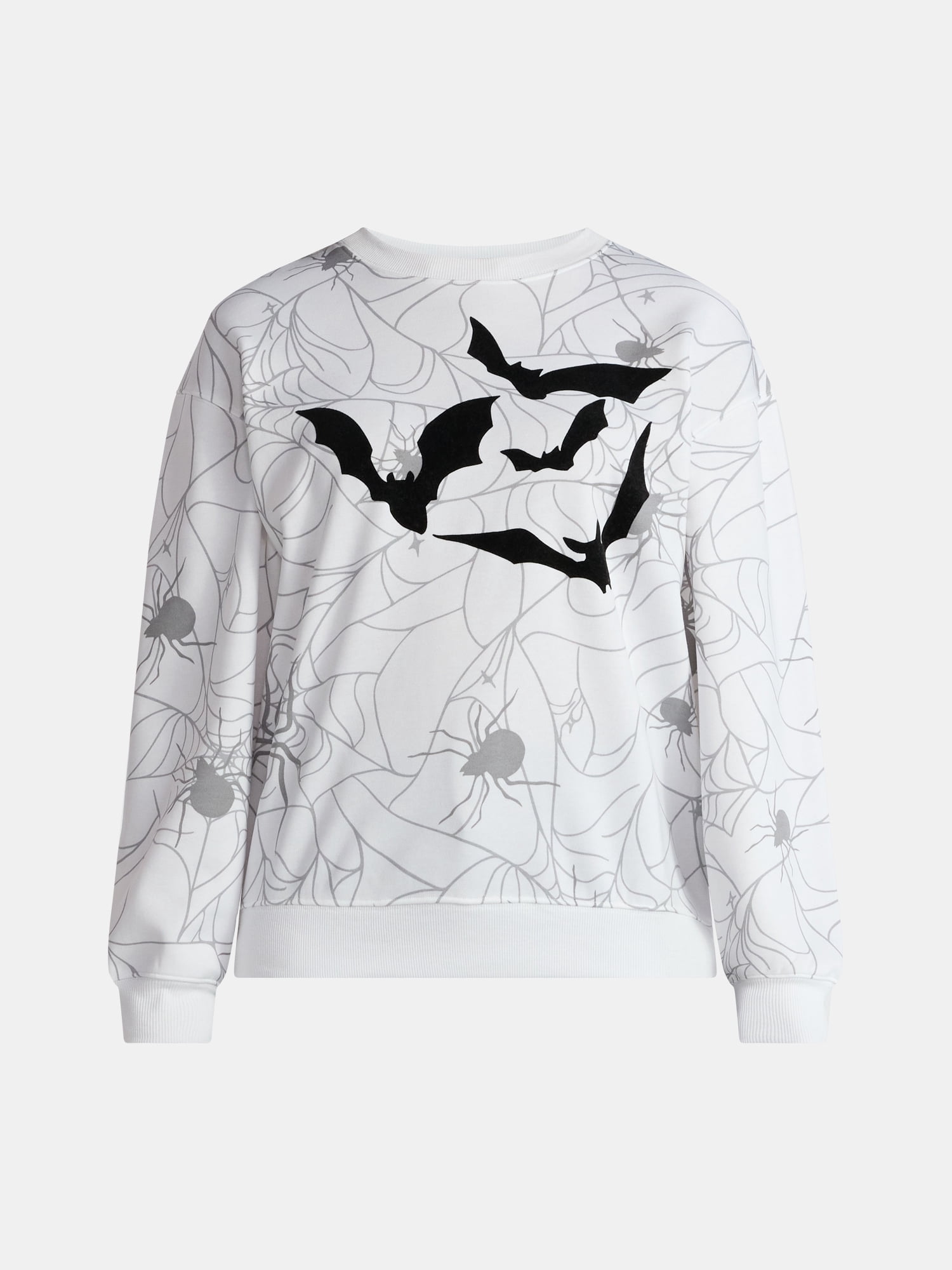Halloween Women's Spiders and Bats Print Sweatshirt with Long Sleeves, Sizes XXS-XXL