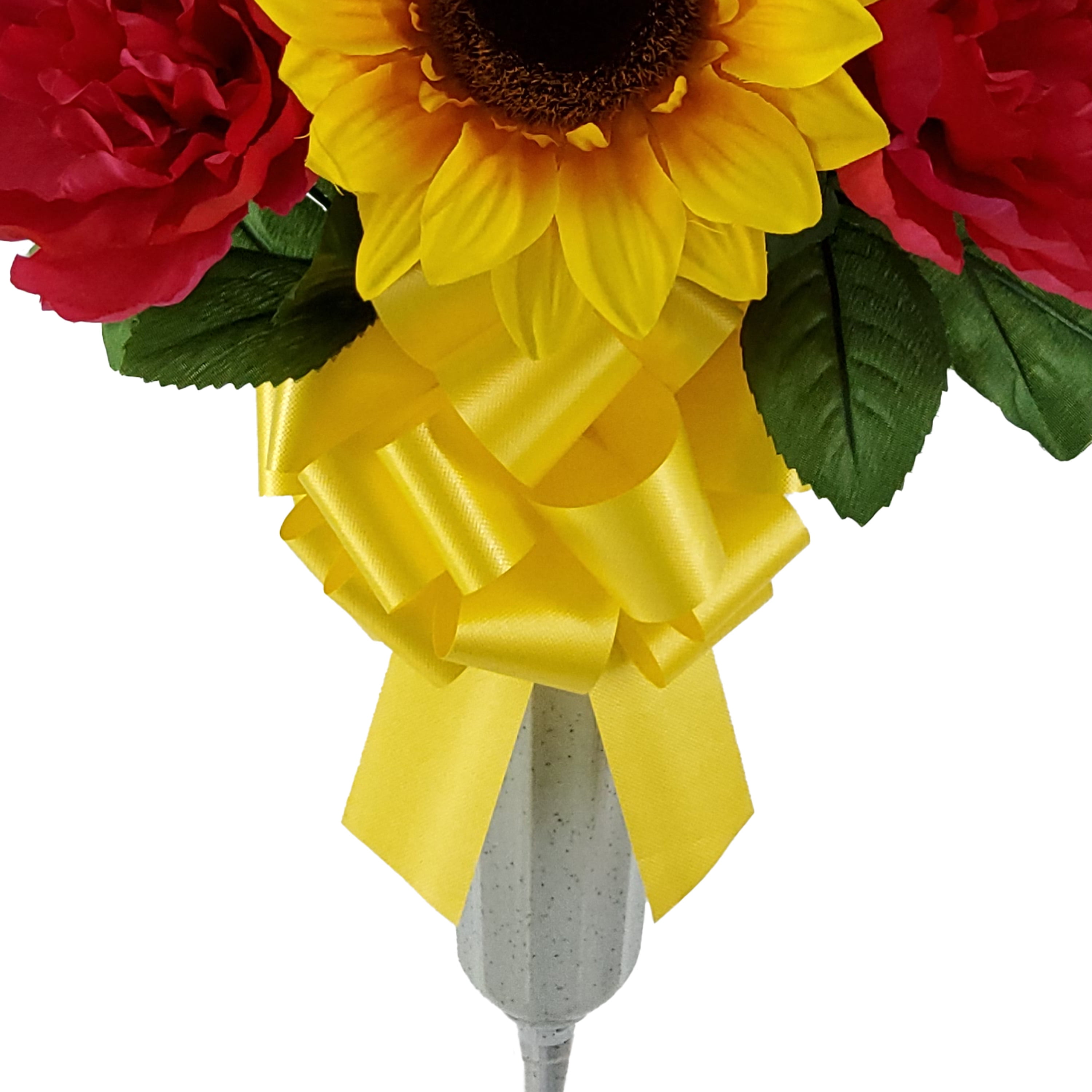 Mainstays 20in Outdoor Artificial Flowers in Vase with "Mom" Sign, Yellow Sunflower and Red Peony.