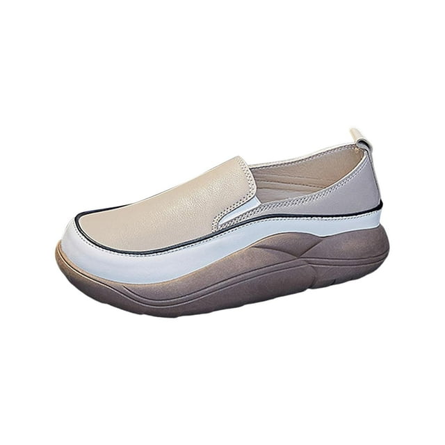 Zapatos casuales para mujer, zapatos para caminar, zapatos de plataforma, parte superior de PU, suela de goma suave Caqui