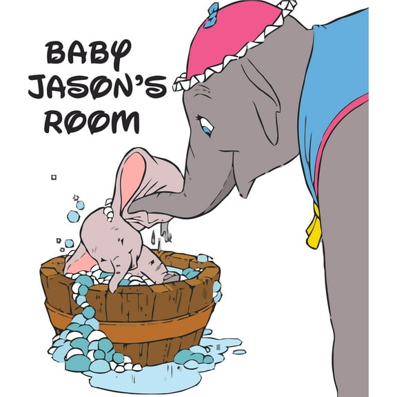 Dumbo Baby Elephant Bath Childrens Personalized Wall Decal Custom Vinyl Wall Art - Personalized Name - Baby Girls Boys Kids Nursery Daycare Wall Room Decor Wall Stickers Decorations Size (40x20 inch)