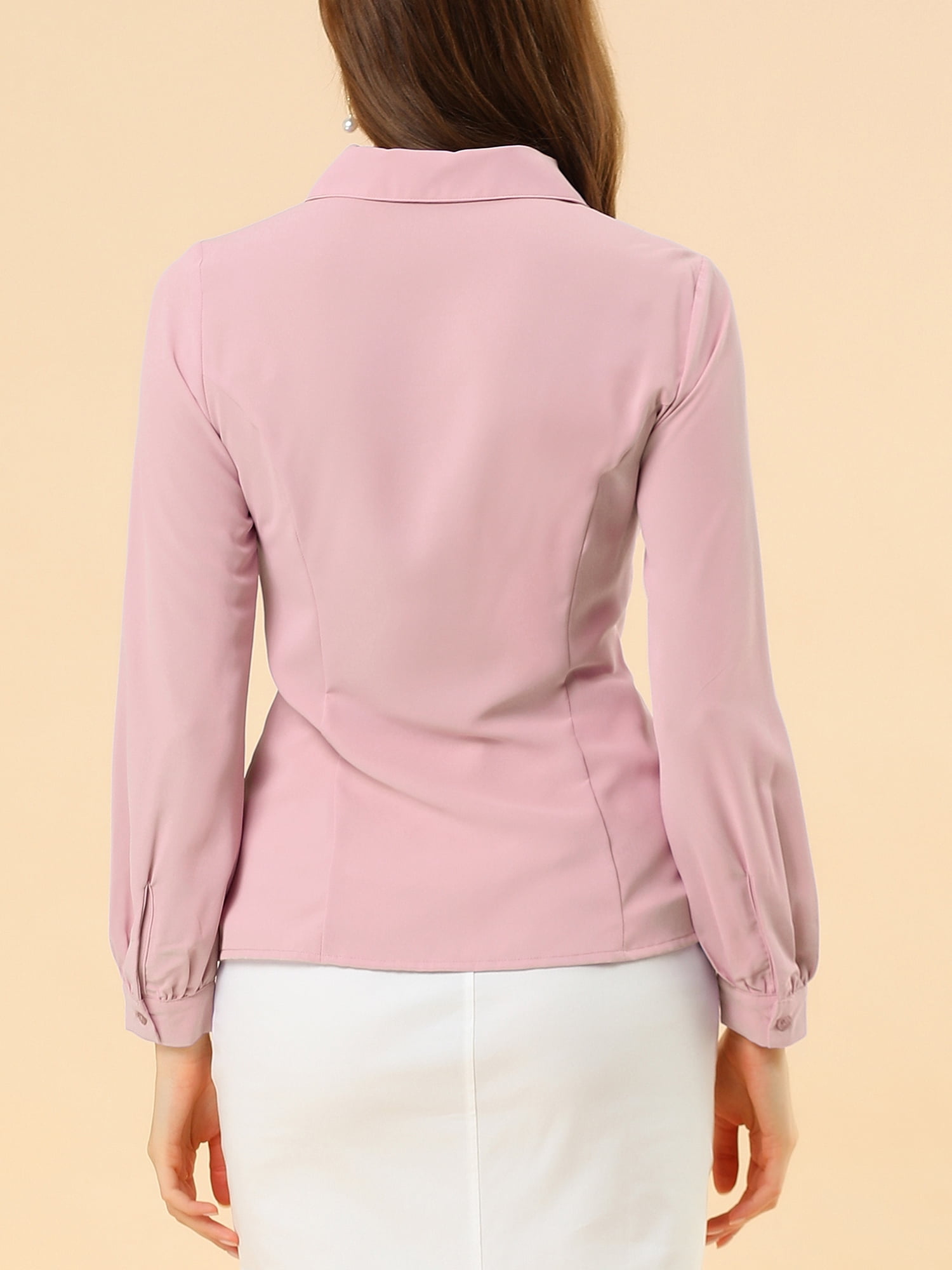 DARING DIVA Women's Peter Pan Collar Long Sleeve Button Down Work Shirts XL Pink