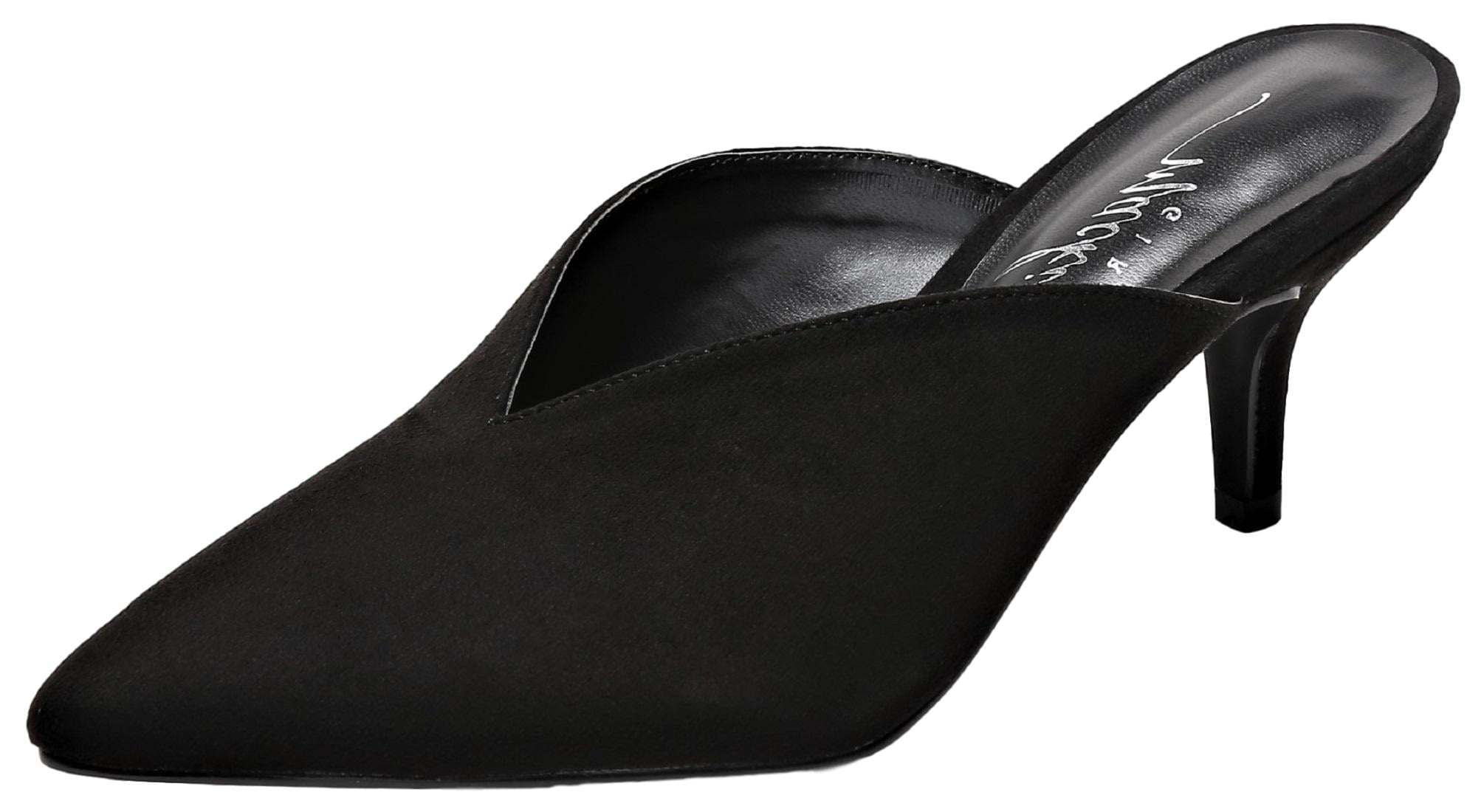 black pointed toe mule heels