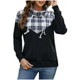 thumbnail image 2 of POROPL Sweatshirts for Women Long Sleeve Sweatshirts Plaid Pullover Tops Casual Fall Outfits Black, 2 of 6