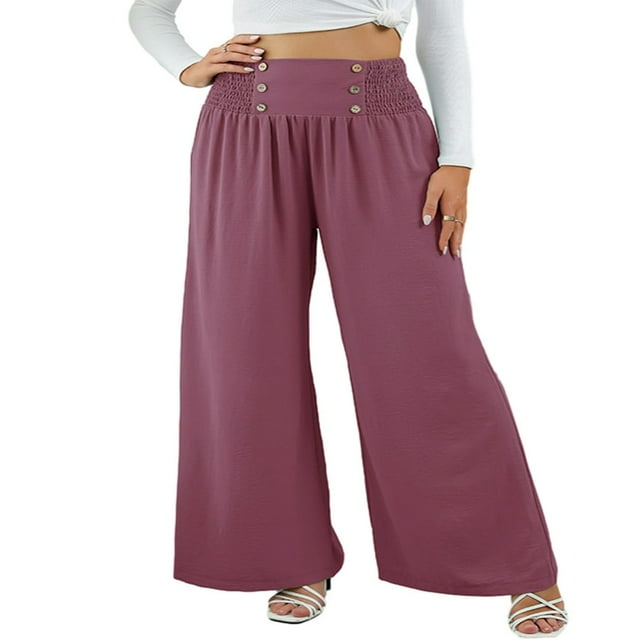 Pantalon Long Ample à Taille Haute Élastique pour Femmes