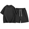 thumbnail image 2 of PNTUTB Men's Casual Loose Solid Color Crew Neck Short Sleeve T Shirt with Elastic Waist Drawstring Shorts Set, 2 of 6