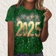 thumbnail image 2 of Camisetas Casuales de Mujer Año Nuevo Impreso Suéter de Manga Corta Cuello Redondo, Top de Moda para el Uso Diario, 2 of 4