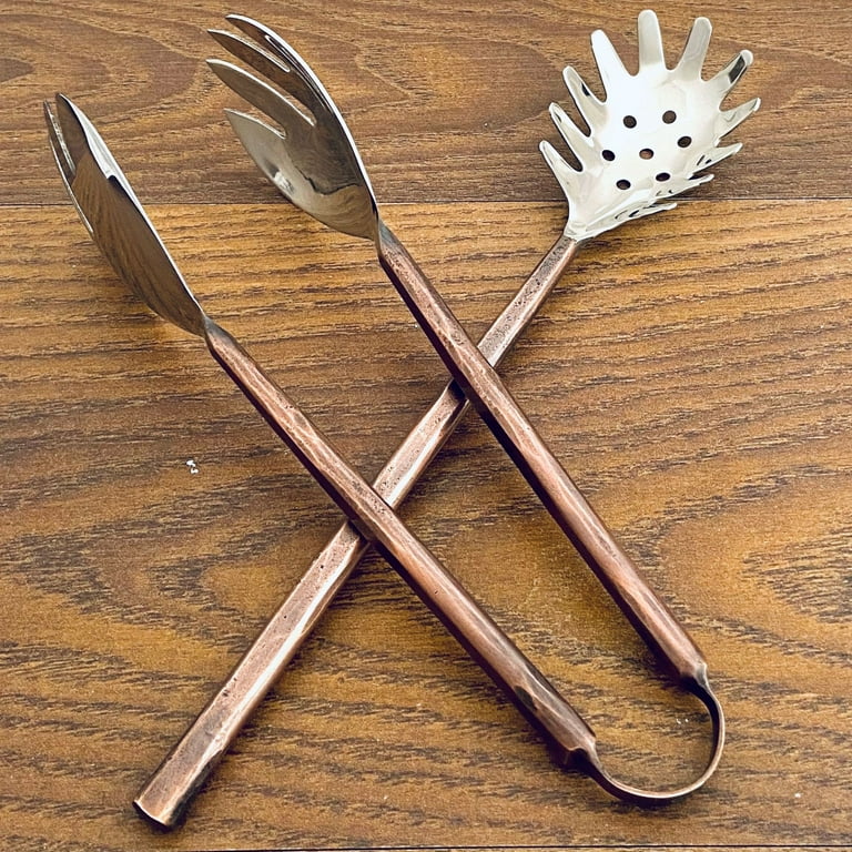 Copper Metal Salad Tongs, 9 Inch Stainless Steel Servers for Pasta