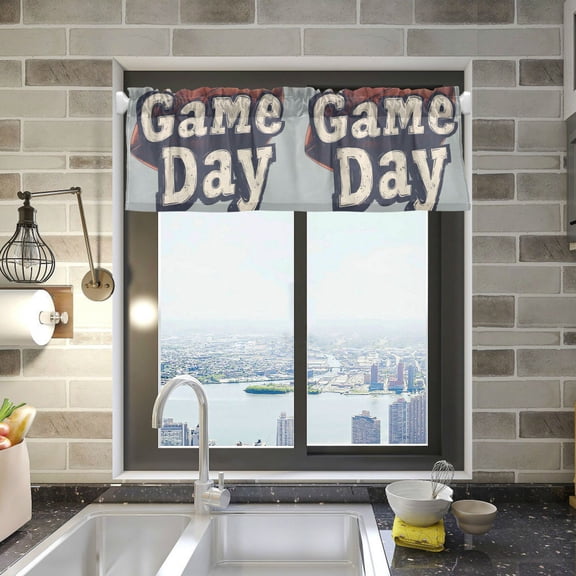 Yayeee Kitchen Valance Rod Pocket 54" x 18" Living Room Window Curtain, Gray Game Day
