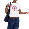 thumbnail image 3 of TSADFHJI Hauts d'Été pour Adolescentes Femmes Mode Décontractée Imprimé Col Rond Manches Courtes Hauts Ajustés T-Shirts m Blanc, 3 of 4