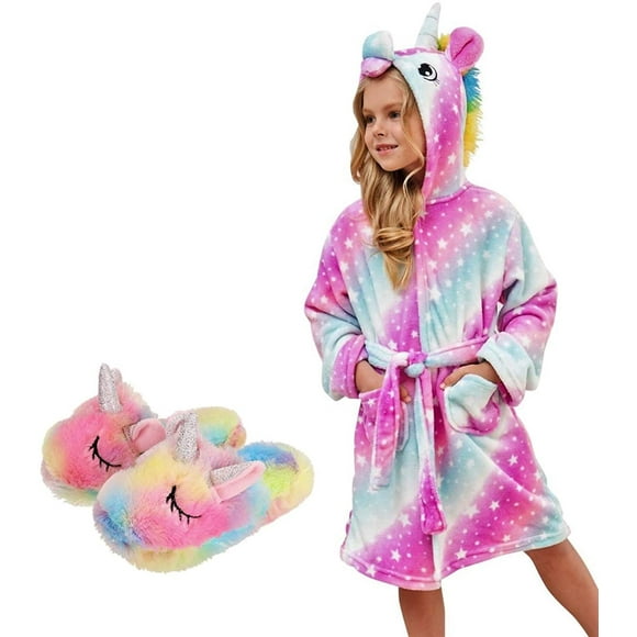 Unicorn Hooded Bathrobe with Slippers, Unicorn Gifts for Girls