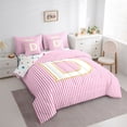 thumbnail image 3 of Feelyou Fashion Pink Stripes Bedding Comforter Set 7 Pieces for Teen, Initial D Letter Full Bedding Set, Cute Princess Cartoon Reversible Fitted Sheet Flat Sheet, Lightweight Room Decor, 3 of 8