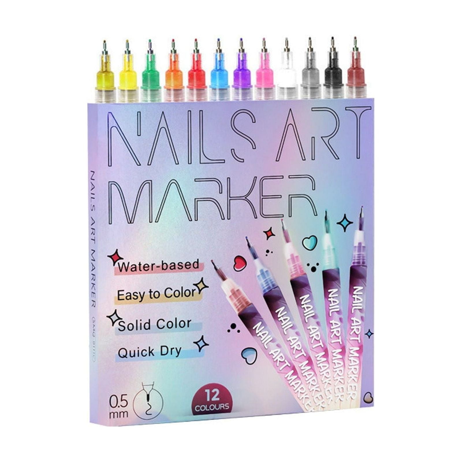 12 Colors Nail Art Pens Set, Nail Art Markers for Adults Quickly Dry Nail Polish Pens Drawing Painting Pen,Nail Art Nail DIY Decoration for Home Salon and Beginners, Convenient Painting Tools