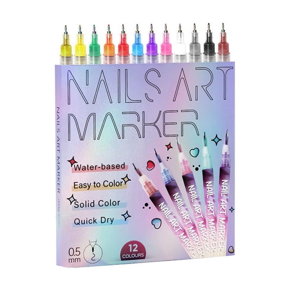 Nail Art Marker Set 12 Colors Fine Point Pens for Manicure DIY Blue