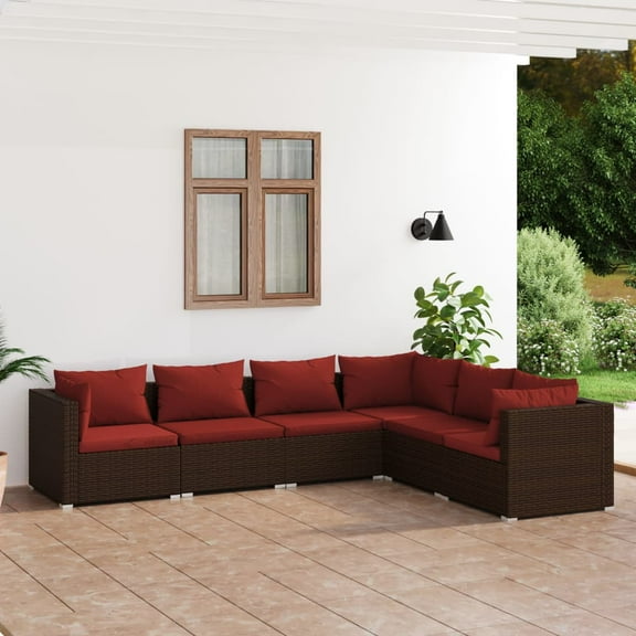 vidaXL 6 Piece Patio Lounge Set with Cushions Poly Rattan Brown