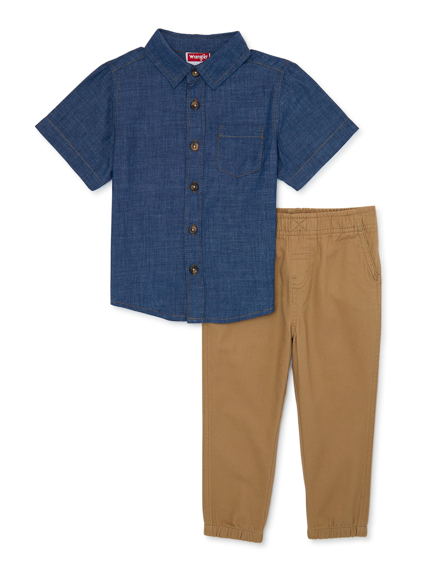 Wrangler Toddler Boy Short Sleeve Buttonup Shirt Outfit Set, Sizes 2T