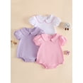 thumbnail image 2 of BemeyourBBs Newborn Baby Girls Summer Clothes Bubble Romper Outfit Puff Short Sleeve Peter Pan Doll Collar Bodysuit Jumpsuit Playsuit, 2 of 9