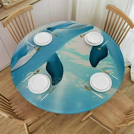 

Patifu Dolphins Bubbles Ocean Round Tablecloth Stain-Resistant Washable 100% Polyester for Indoor Outdoor Restaurants Weddings Parties Picnic Dining Kitchen Farmhouse Tablecloths 38 -42