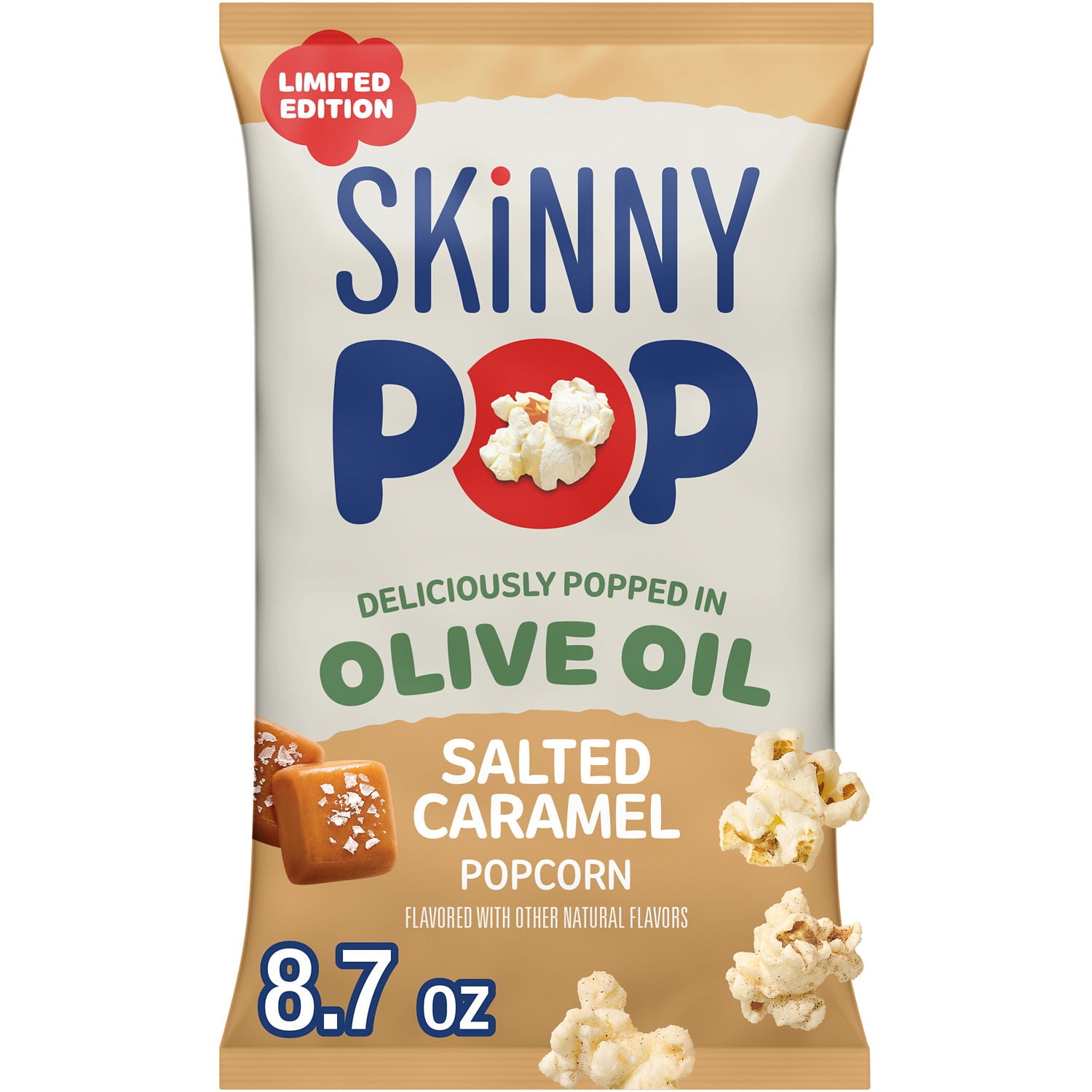 SKINNYPOP Salted Caramel Popcorn, Made with Olive Oil, Gluten and Seed Oil Free, 8.7 oz Popcorn Bag