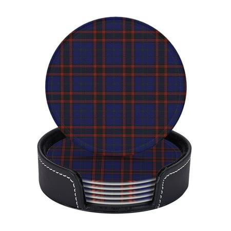 

6 Pcs Leather Coasters Clan Hume Tartan Coasters For Drinks Cup Mat Pad Housewarming Gift Ideal For Home Decor