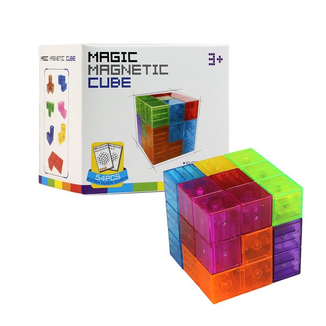 QINXIN Magnetic Buliding Blocks Magic Magnetic Cube 7pcs Magnetic Bricks&54 Smart Cards Puzzles for Developing Kids Intelligence Gift