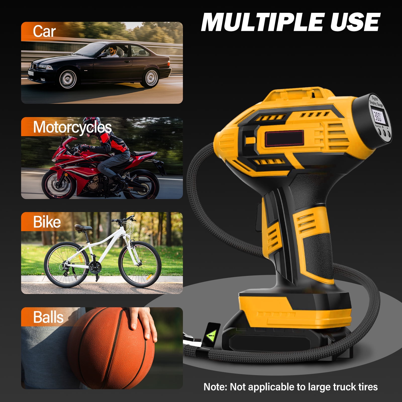 CATGOOD Cordless Tire Inflator, Handheld Air Compressor w/Digital Pressure Gauge, 150 Psi Air Pump for Car, Motorcycle, Bicycle, Balls, Yellow