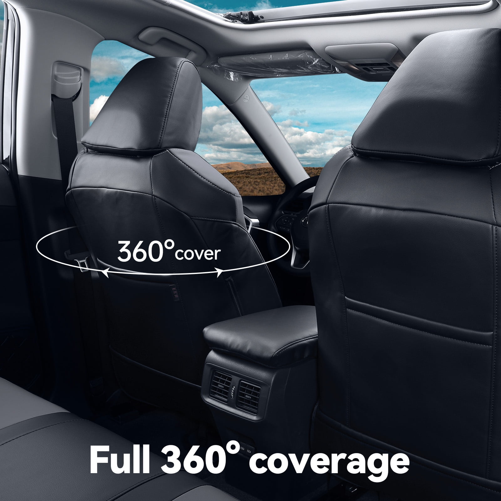 Coverdream Custom Fit RAV4 Car Seat Covers for Toyota RAV4 LE 2013 2014 2015 2016 2017 2018 (NOT for Hybrid) - Leatherette (Black/Gray,Full Set)