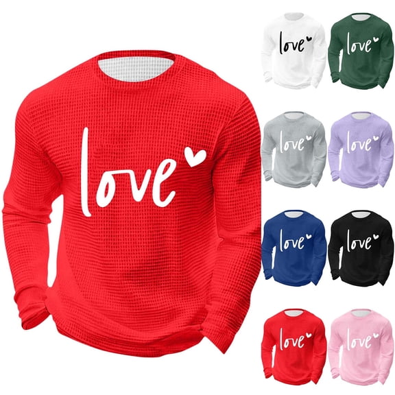 Afuyipoi Boyfriends T - shirts,Long Sleeved Valentine's Day Round - Neck Graphic Tee Shirts Black 4XL