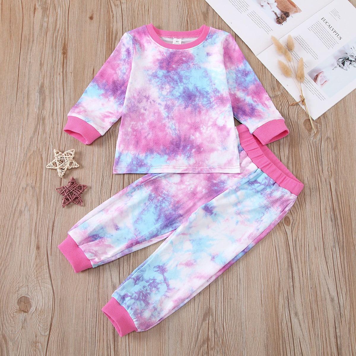 SHTXOZHI Baby Boy Girl Tie-Dye Clothes Set 2 Piece Long Sleeve Crewneck Tops Pants Kids Toddler Fall Winter Outfits