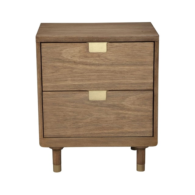 Alpine Furniture Easton 2 Drawer Wood Bed Side Table Nightstand, Sand Beige