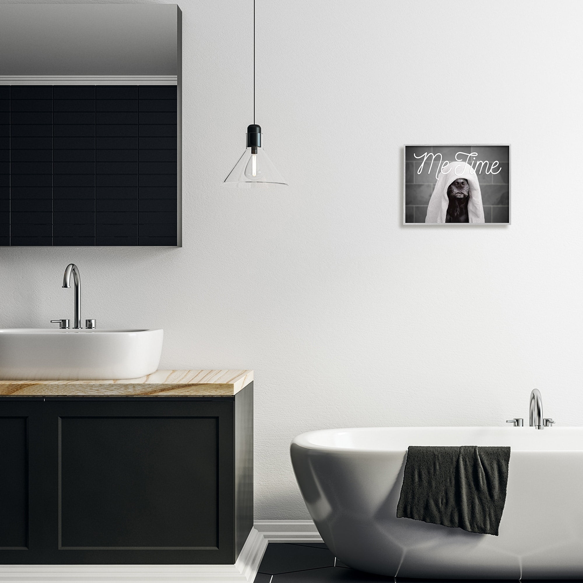 Stupell Industries Me Time Pet Dog Bathroom Portrait Graphic Art Framed Art Print Wall Art, 14x11, By Adobe Stock