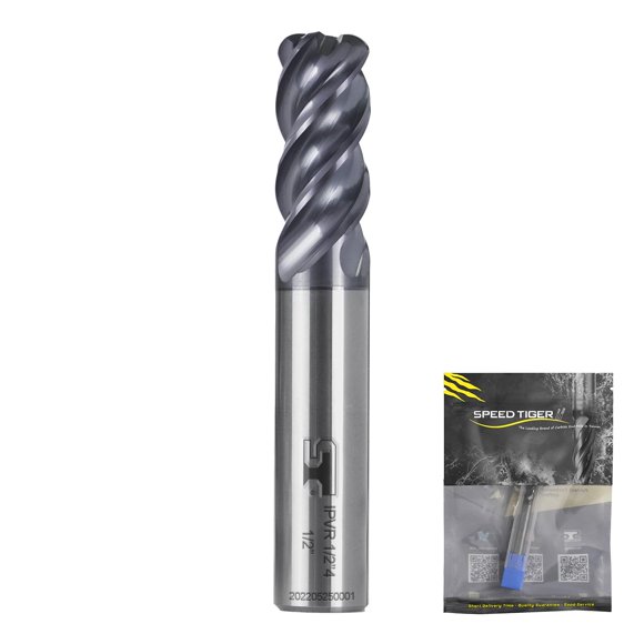 SPEED TIGER Moulin d'Angle en Carbure - 4 Flûtes - IPVR1T3/8 0.06 Pouces 4 (1 Pce, R0.06, 3/8 Pouces) - Espacement Inégal des Flûtes & Design Helix - pour Titane - Ensembles de Mill Bits pour DIYers & Professionnels
