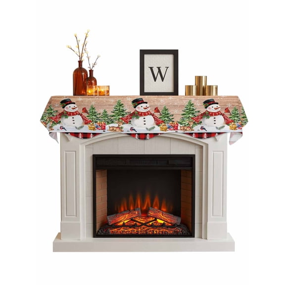 Christmas Snowman Fireplace Mantle Scarf, Farmhouse Xmas Tree Gifts Wooden Mantel Cover Table Runner for Home Living Room Door Window, Indoor Outdoor Holiday Party Decor 17" x 70"