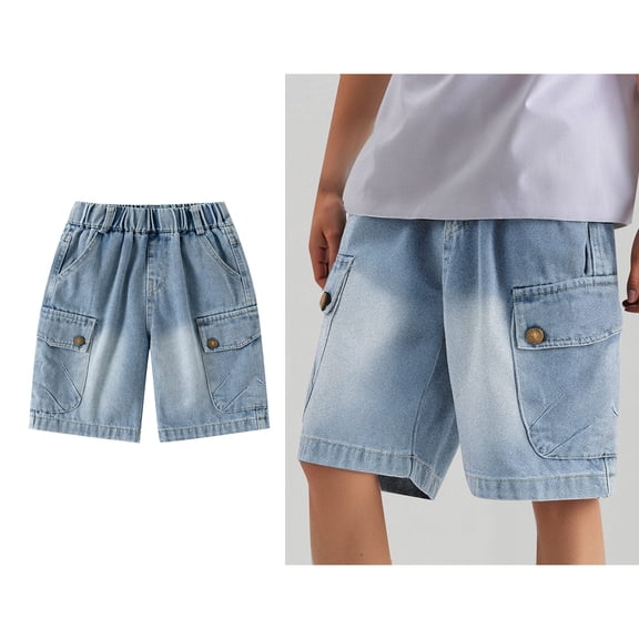Toddler Boy Denim Shorts Straight Leg Summer Boy Elastic Waist Cargo Shorts 2-3 Years Boys