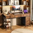 thumbnail image 4 of Amadwell 47" Desk with Drawers & Storage, Office Desk with Reversible Shelves, Gaming Computer Desk, Brown, 4 of 8