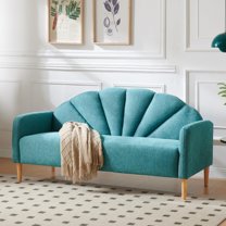 33.07" H Modern 3 Seater Sofa,Linen Fabric with Curved Back & Wood Legs,for Living Room,Bedroom & Small Spaces,Easy Assembly,Mint