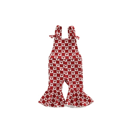 

xkwyshop Toddler Baby Girl Valentine Outfit Sleeveless Heart Print Bell Bottoms Jumpsuit One Piece Outfit Summer Clothes Wine Red