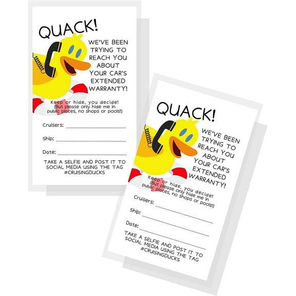Extended Warranty Cruising Duck Tags 50 Pack Oh What Luck Youve Found a Keep or Hide You Decide Ship Game 2x3.5 Trying to Reach You Funny Attach to Rubber Sailor Ducks Medallion Caribbean