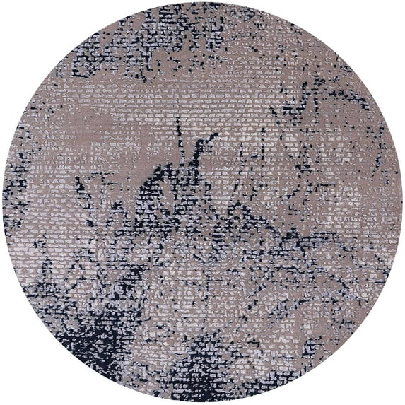 Ahgly Company Machine Washable Indoor Round Industrial Modern Silver Pink Area Rugs, 4' Round