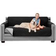 thumbnail image 1 of Original Patent Pending Reversible Large Sofa Protector, Many Colors, Seat Width to 70 Inch, Furniture Slipcover 2 Inch Strap, Couch Slip Cover Throw for Pet Dogs, Cats, Kids, Black Gray, 1 of 8
