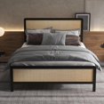 thumbnail image 2 of Eastvita Bed Frame with Natural Rattan Headboard/Footboard/Metal Platform Frame with Underbed Storage/No Box Spring Needed/Strong Wood Slat Support/Rattan Wood Accent, 2 of 7