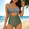 thumbnail image 2 of BiZtdJrK Womens Fashion One Piece Swimsuits Cross Tie Back Striped Print Beach Vacation Swimwear Wrap Front Cutout High Waisted Bathing Suit Green XL, 2 of 7