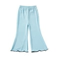 thumbnail image 2 of uublik Girls Bell Bottom Pants 2-10 Years Flare Wide Leg Sweatpants Elastic Waist Yoga Pants for Kids Sweats Blue, 2 of 3