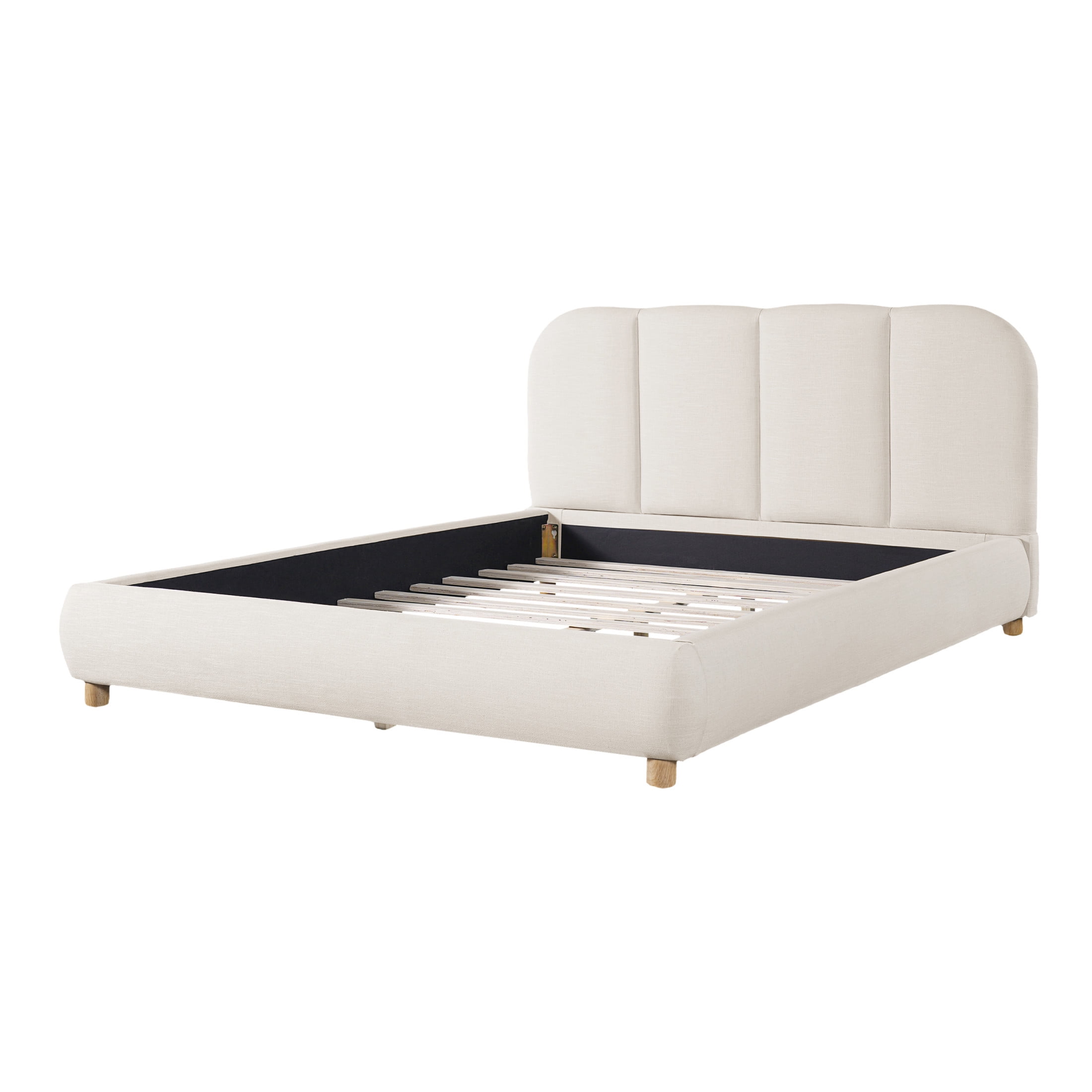 Christopher Knight Home Queen Bed Frame with Curved Headboard & Wooden Legs, Linen Fabric, Beige