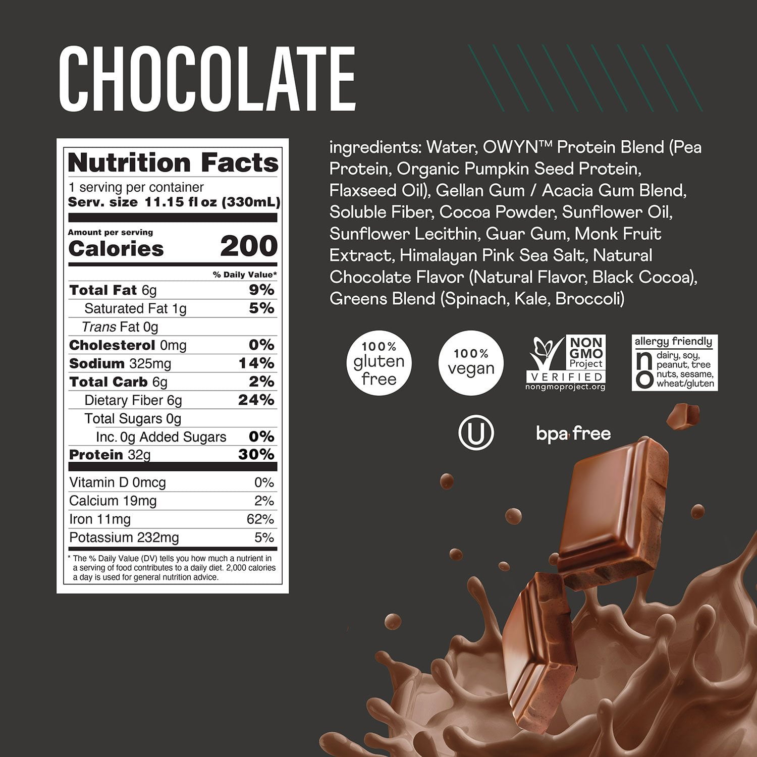 OWYN Pro Elite 32g Keto Plant Protein Shake, Chocolate 11.15