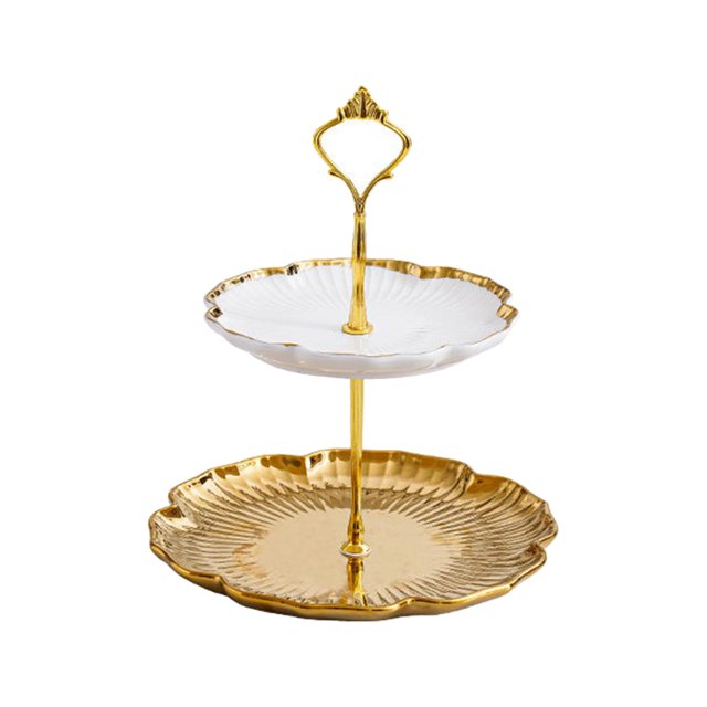Soporte para pasteles, cupcakes, multiusos, con asa, bandeja para servir galletas de 2 niveles B Oro