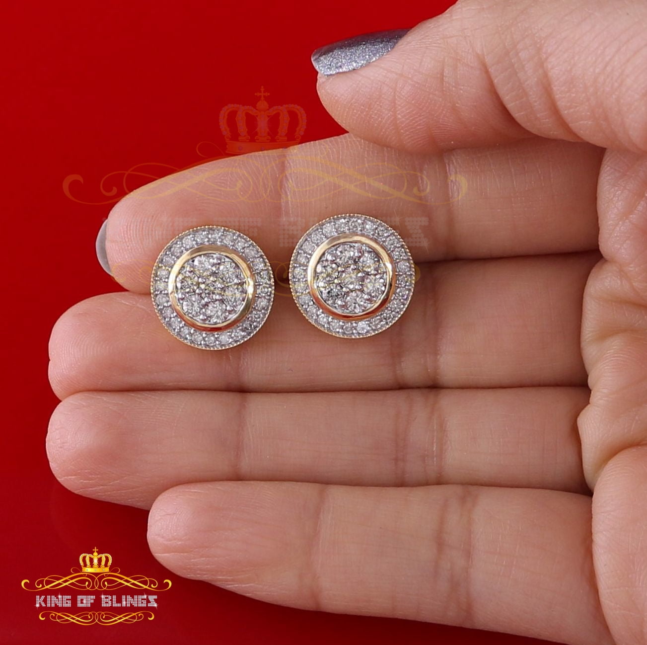King of Bling's 10K Real Yellow Gold Real Diamond 1.66CT Men's/Women's Stud Round Earring