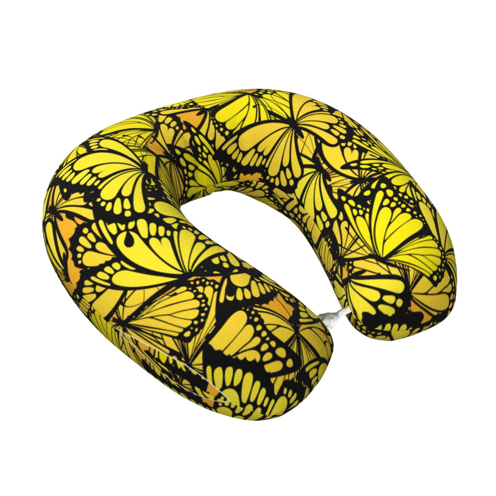 Xecao Yellow Butterflies Print Memory Foam Cervical Neck Pillow Versatile U-Shaped Pillows for Home,Office,Camping,Travelling,Soft Washable Cover